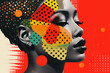 © ink drop - Black history month abstract portrait of a beautiful black woman, graphic shapes pan african colors