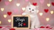 © Olafyu - Cute White Kitten Sitting Next to Hugs 5 Cents Sign for Valentine