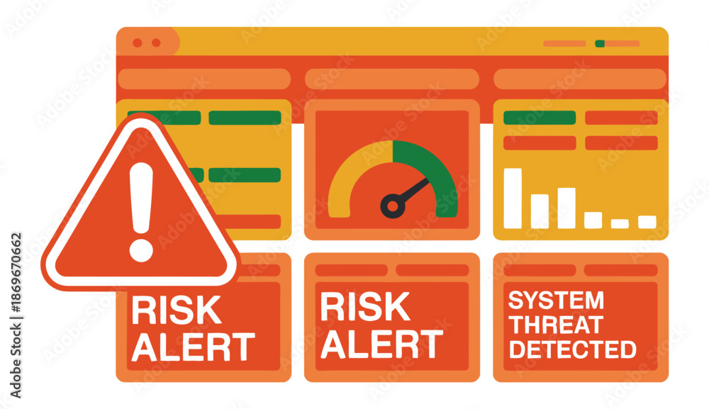 Multiple Risks Alert Computer dashboard shows multiple risk alerts indicating system threat ...