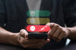 © IDOL'foto - Person giving bad feedback on smartphone with digital rating interface showing low satisfaction, negative experience for negative customer experience or service complaint evaluation