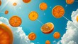 © Sahan Tharuka - Floating citrus fruit balloons in blue sky