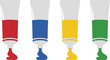 © Usman - Flat vector set of 4 paint tube colors red blue yellow and green artists paint tubes squeezed