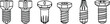 © Usman - Line art vector set of 6 screw drive types phillips slot hex torx pozidriv and square drive heads