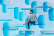 © Rendara Studio - Floating man on 3D platforms in abstract blue scene