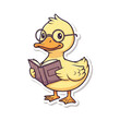 © power stock - A cute cartoon duck wearing glasses and reading a book isolated on transparent background with a happy expression isolated on transparent background