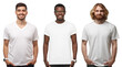 © Damir Khabirov - Mockup of white t-shirt man. Collage of men wearing blank t-shirts with copy space