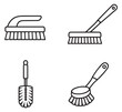 © iVGraphic - Line art cleaning tools set featuring various household scrubbing brushes for domestic chores