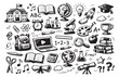 © iVGraphic - Hand drawn line art education items set featuring various school and learning objects for studying and academic purposes