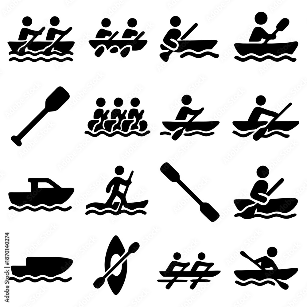 Gms Rowing Icon Rowing Icons: A series of sleek, monochromatic icons representing ...