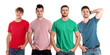 © New Africa - Men and teenager wearing t-shirts in different colors on white background