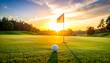© EFA - Golf Ball on Green with Flag and Setting Sun in Background