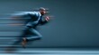 © panu101 - Business professional sprinting forward, copy space on left, clean corporate background.