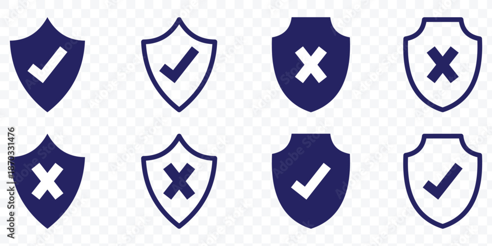 Security shield icons with check mark and cross. Check Mark, Cross ...