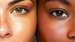 © Aillusionist - Two womens faces in different skin tones, portraying diversity and unity. Suitable for promoting inclusivity and diversity in beauty and fashion campaigns.