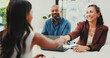 © BuyOutFelix06/peopleimages.com - Interview, introduction or people in office with handshake, congratulations or meeting in onboarding process. Happy, success or hr with shaking hand, candidate or offer for career opportunity.