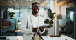 © BuyOutFelix06/peopleimages.com - Portrait, smile or black man in office with tablet, about us or pride in accounting career. Confidence, bokeh or financial analyst in agency with tech, ambition or experience in risk management.