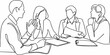 © Barsha - A simple line drawing depicts four people in a business meeting setting