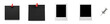 © Yash - Professional stationery set featuring black sticky notes with red pins and blank polaroid photo frames with a silver thumbtack isolated on transparent background