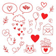 © DFX - Cute hand-drawn doodle hearts and romantic elements for Valentines Day.