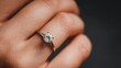 © Babb - A close view of a hand displaying a ring with a single diamond in a classic design. The image shows details of the finger and ring against a plain background.