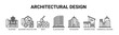 © santerabos - Architectural Design web banner icon vector illustration concept for building planning with icons of blueprint, brick, glass building, skyscraper, modern house, commercial building.