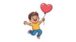 © Jannat - Joyful Heart Balloon: A delighted child, embodying the essence of youthful delight, joyfully leaps forward while clutching a heart-shaped balloon. It's a whimsical expression of pure.
