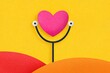 © Heart in pictures - Heart shape and stethoscope design on bright yellow background with colorful hills created from paper cutouts
