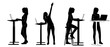 © Toon - Silhouettes illustrate various ergonomic positions for individuals using standing desks and adjustable workstations to promote health and productivity in a modern office environment