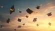 © Lumi Stock Studio - graduation caps tossing in sunset sky, symbolic achievement and success concept, flying mortarboards against golden hour clouds