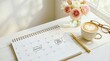 © Running opossum - romantic date planning with calendar, coffee and flowers on a bright morning