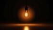 © Aatiq - A glowing vintage Edison light bulb hangs in a dark room casting a warm amber reflection on the floor.