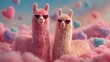 © LifeFree studio - Two Pink Llamas Wearing Heart Shaped Sunglasses, Cute Valentine’s Day Couple and Love Fantasy Concept