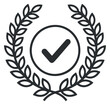 © vadymstock - A laurel wreath with a checkmark inside a circular emblem in minimalist vector style, ideal for award and certification designs