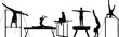 © MDMOHOBBAT - Gymnastics silhouette vector, horizontal bar, balance beam, uneven bars, pommel horse, floor routine, athlete pose, cad drawing flat vector illustration