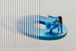 © Rendara Studio - Woman in motion with abstract 3D circular structure and glass pattern