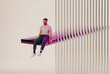© Rendara Studio - Man sitting on geometric 3D edge scene
