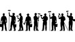 © hudannrmtqn - A row of black silhouettes depicting various painters and handymen holding tools.