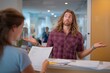 © Prazis Images - Confused Man with Long Hair Shrugging at a Reception Desk