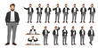 © Volha Hlinskaya - Large set of handsome business man in formal clothes. Different poses and various gestures male character standing and sitting at the desk isolated vector illustration