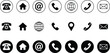 © RSDESIGN - Black and white contact telephone house at symbol globe phone mail