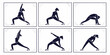 © Hasnat - Collection of six stylized silhouette icons depicting various warrior yoga poses demonstrating strength flexibility and mindful body alignment in exercise sequences