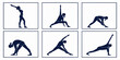 © Hasnat - Collection of six distinct female yoga silhouette poses demonstrating various stretching and balancing exercises for fitness routines and physical health illustration