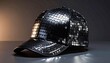 © Rasheeda - Black sequin baseball cap on wood surface showcasing modern sparkle and rustic contrast in fashion styling
