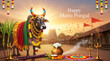 © aigiants - Realistic digital art of decorated holy bull and boiling rice pot with rangoli design on floor for celebrating happy mattu pongal and makar sankranti