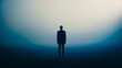 © Sarfraz - Silhouetted businessman standing alone in vast mysterious foggy landscape