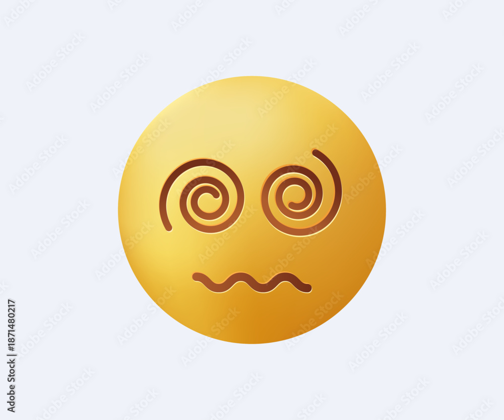Disoriented Emoki Emoji Spiral Eyes Face 3D vector illustration. Dizzy emoticon, spiral ...