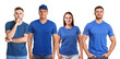 © New Africa - Group of people in blue t-shirts on white background