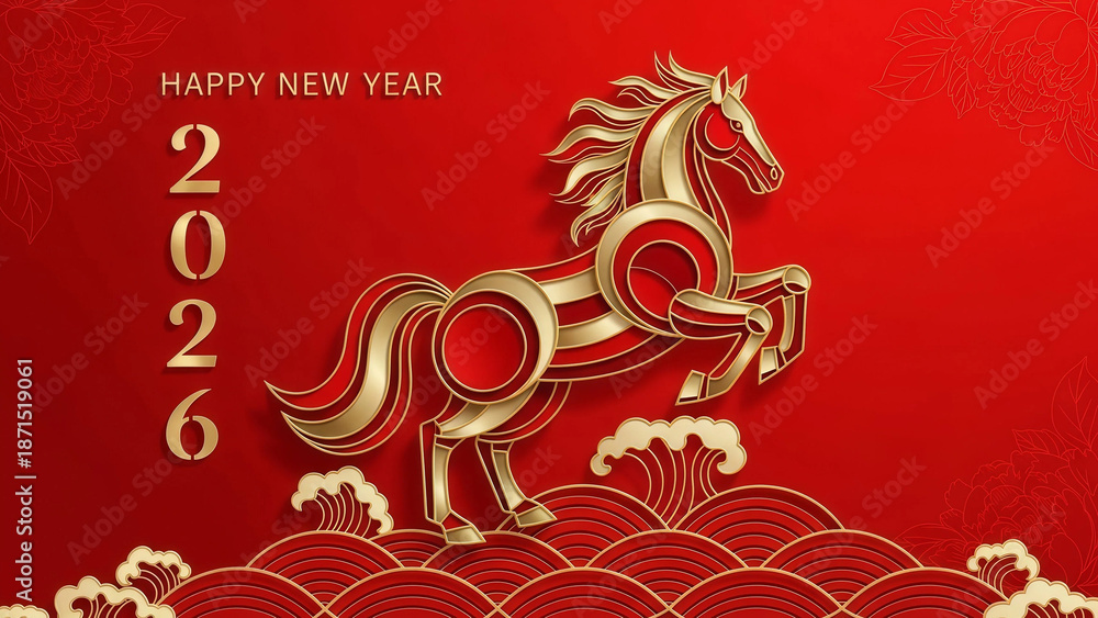 Fotografia do Stock 2026 Chinese New Year of the Horse Layered Golden ...