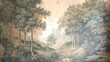 © May - Wall painting depicting a serene landscape with trees. Design for wallpaper, photo wallpaper, frescoes, wall painting and other works.