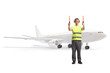 © Ljupco Smokovski - Aircraft marshaller signalling with wands in front of a plane